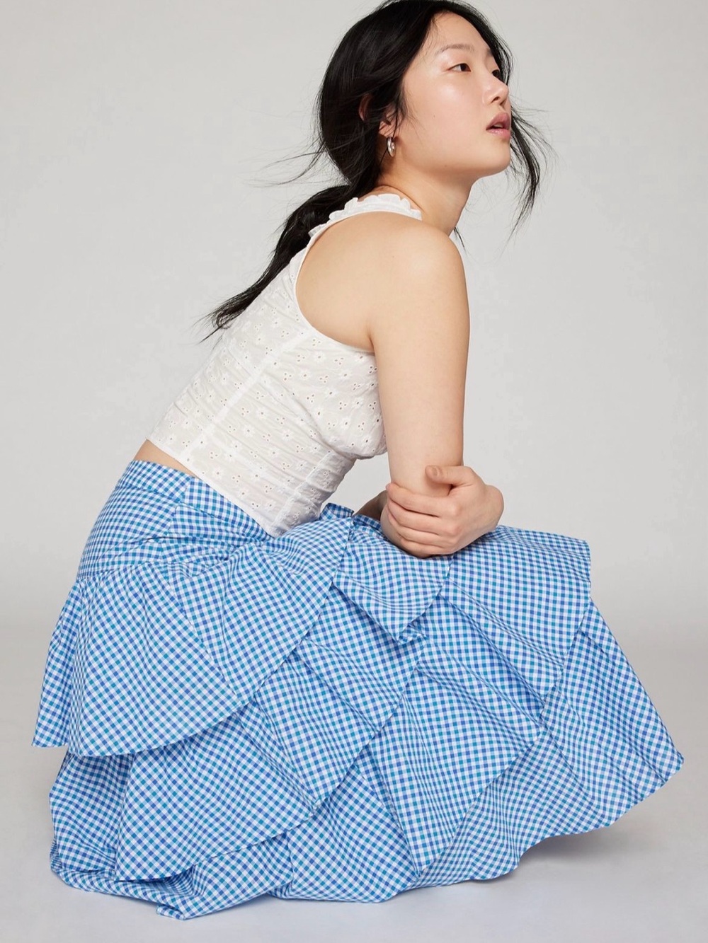 Urban outfitters Blue Gingham Tiered Ruffle Skirt - size s - Picture 2 of 9